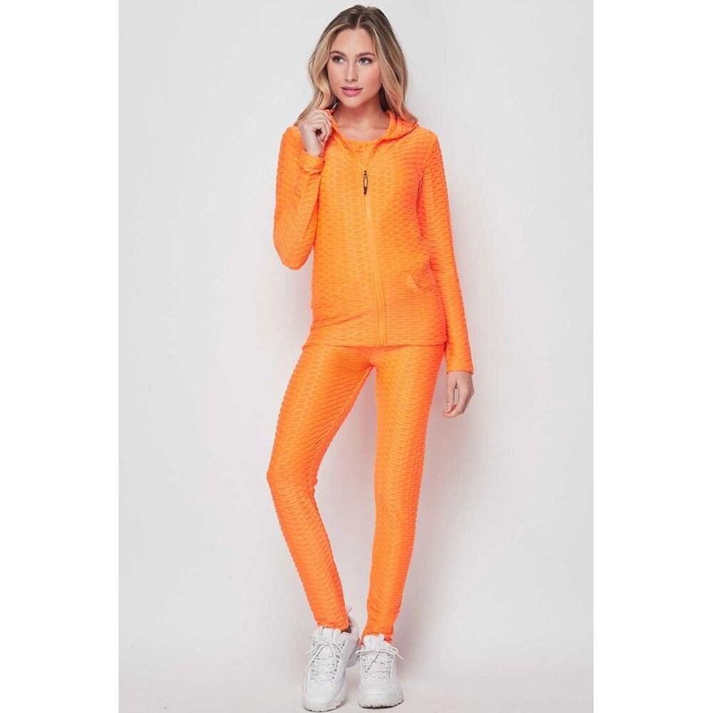 World of Leggings 3 Piece Scrunch Butt Leggings Tank Top and Hooded Jacket Set
